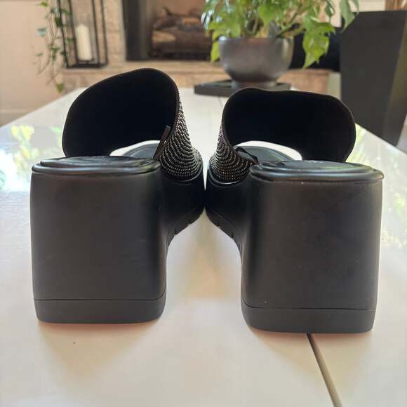 SODA Doodle Y2k Rhinestone Strap Platform Wedge Sandal Black 10M - Picture 4 of 7